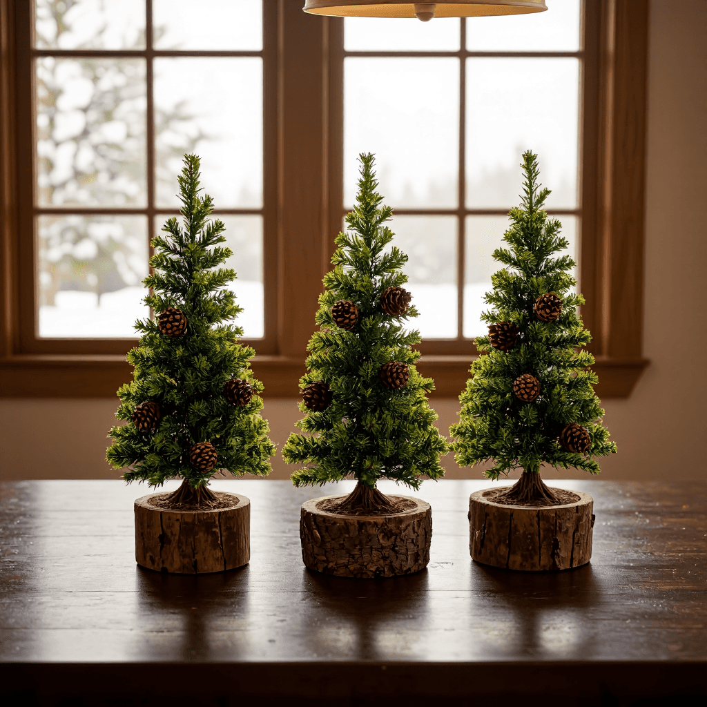 product photography of set of mini Christmas trees