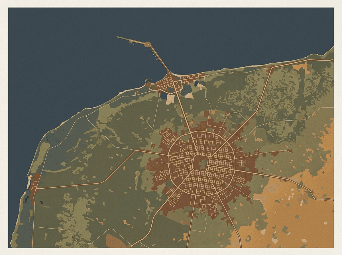 Map showing Mérida's location inside Mexico's 50 km coastal restricted zone