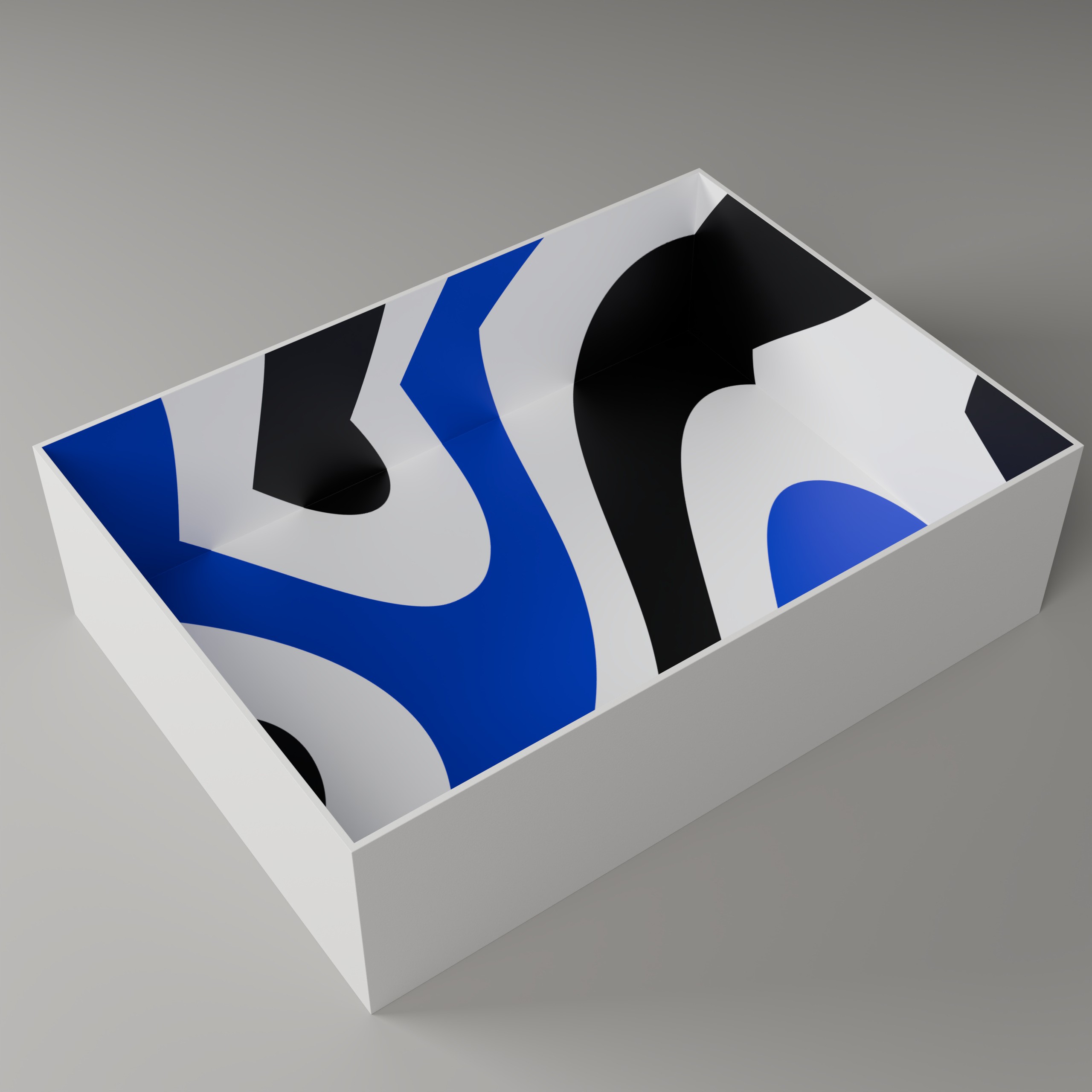 BLNKK open box showing the blue, black and white interior print