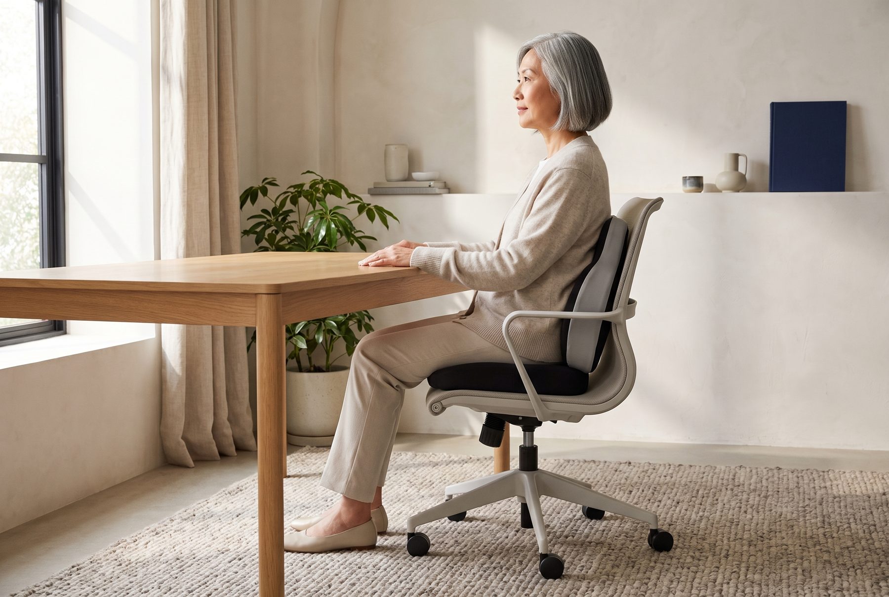 Check the space under the desk and that your feet still have stable support.