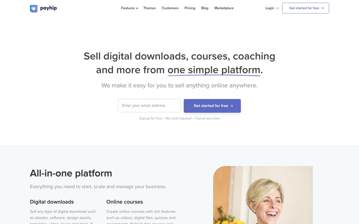 The Payhip home page