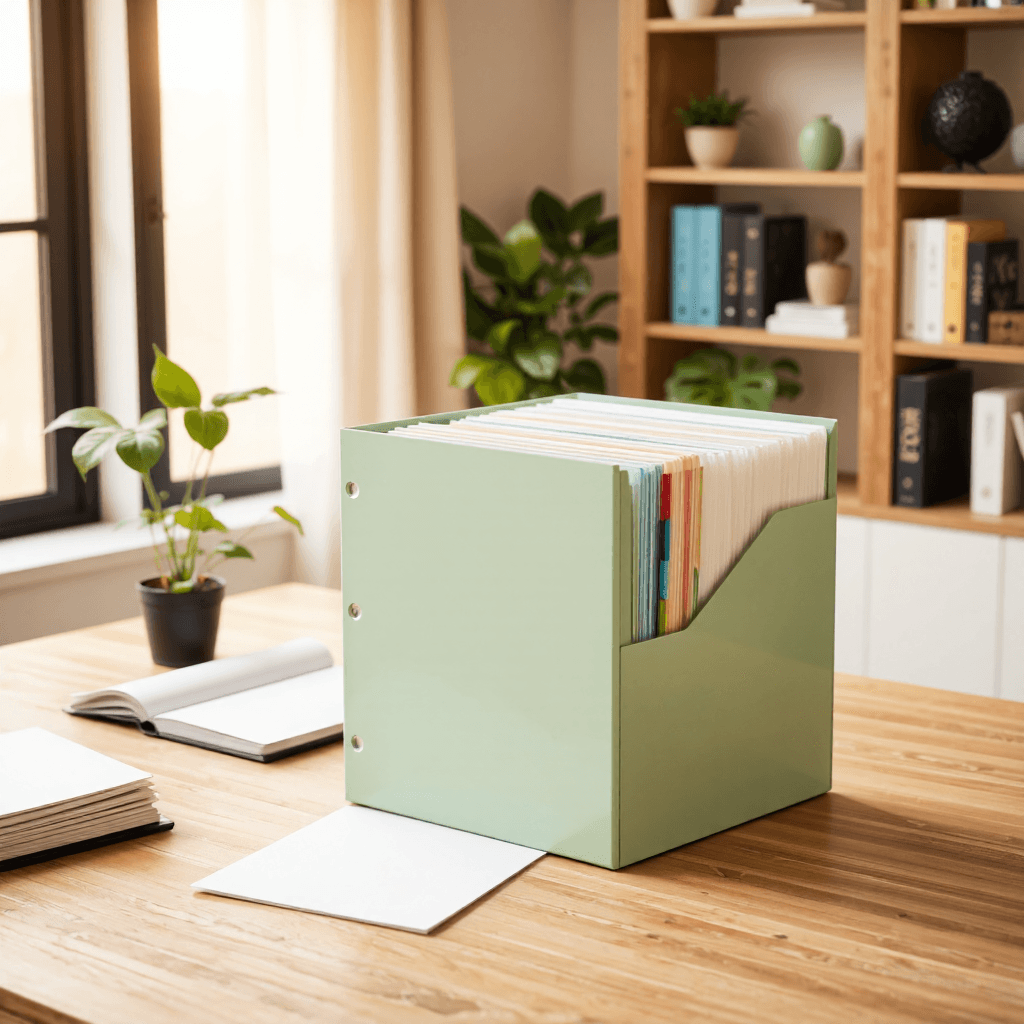 product photography of a file organizer with tabs for documents