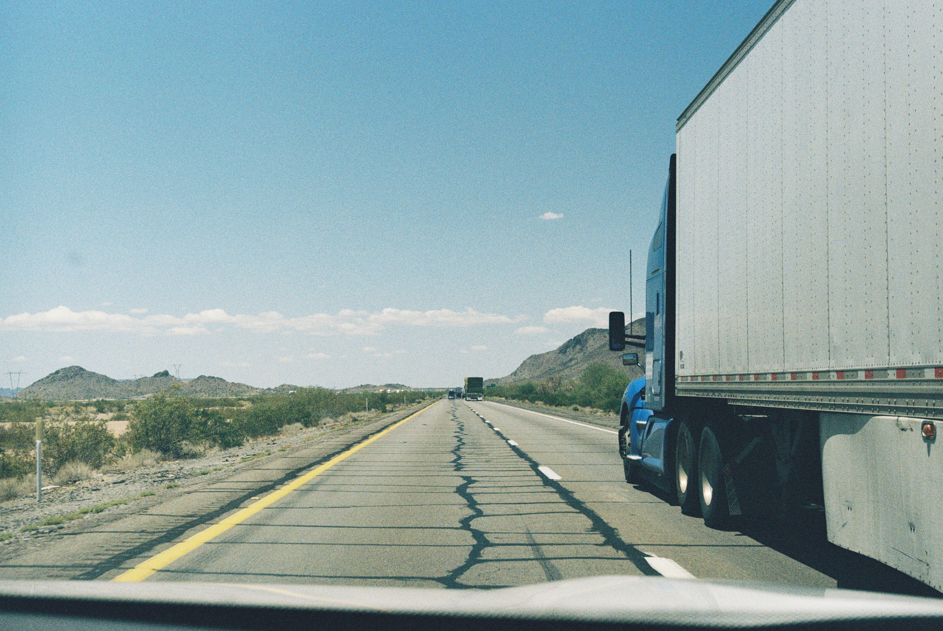 Tractor trailers in a driving training course