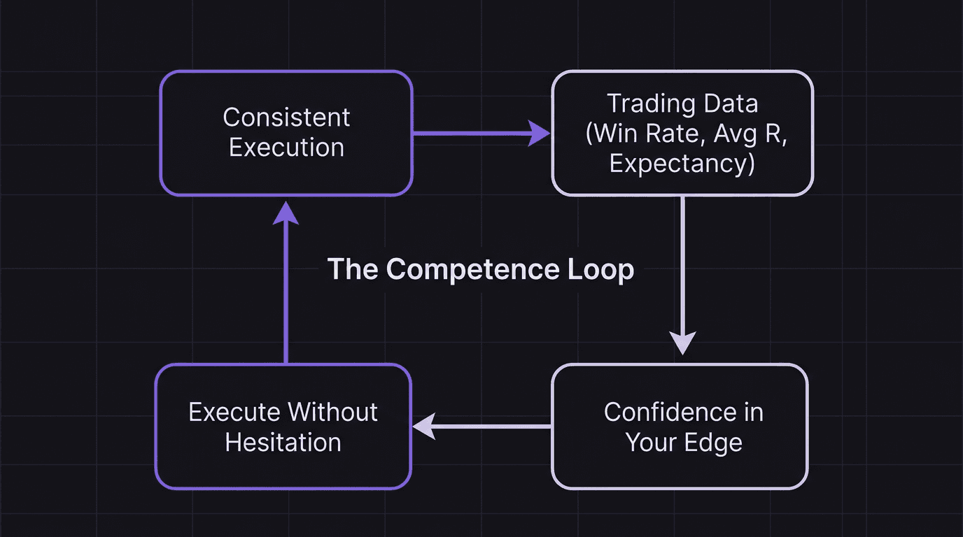 Flowchart showing the competence loop from execution to data to confidence to better execution