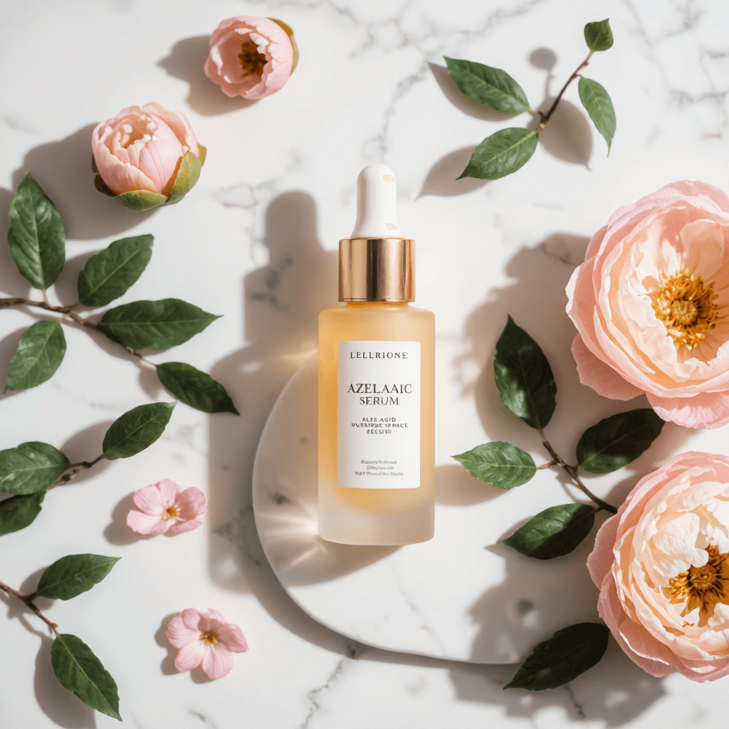 product photography of bottle of azelaic acid serum