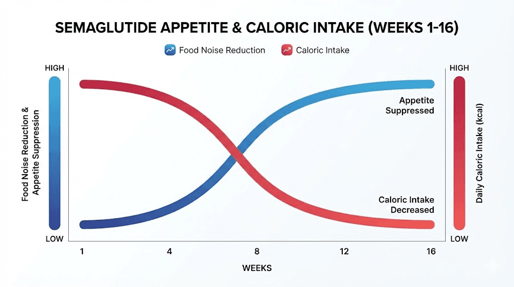 How fast semaglutide suppresses appetite and reduces food noise by week
