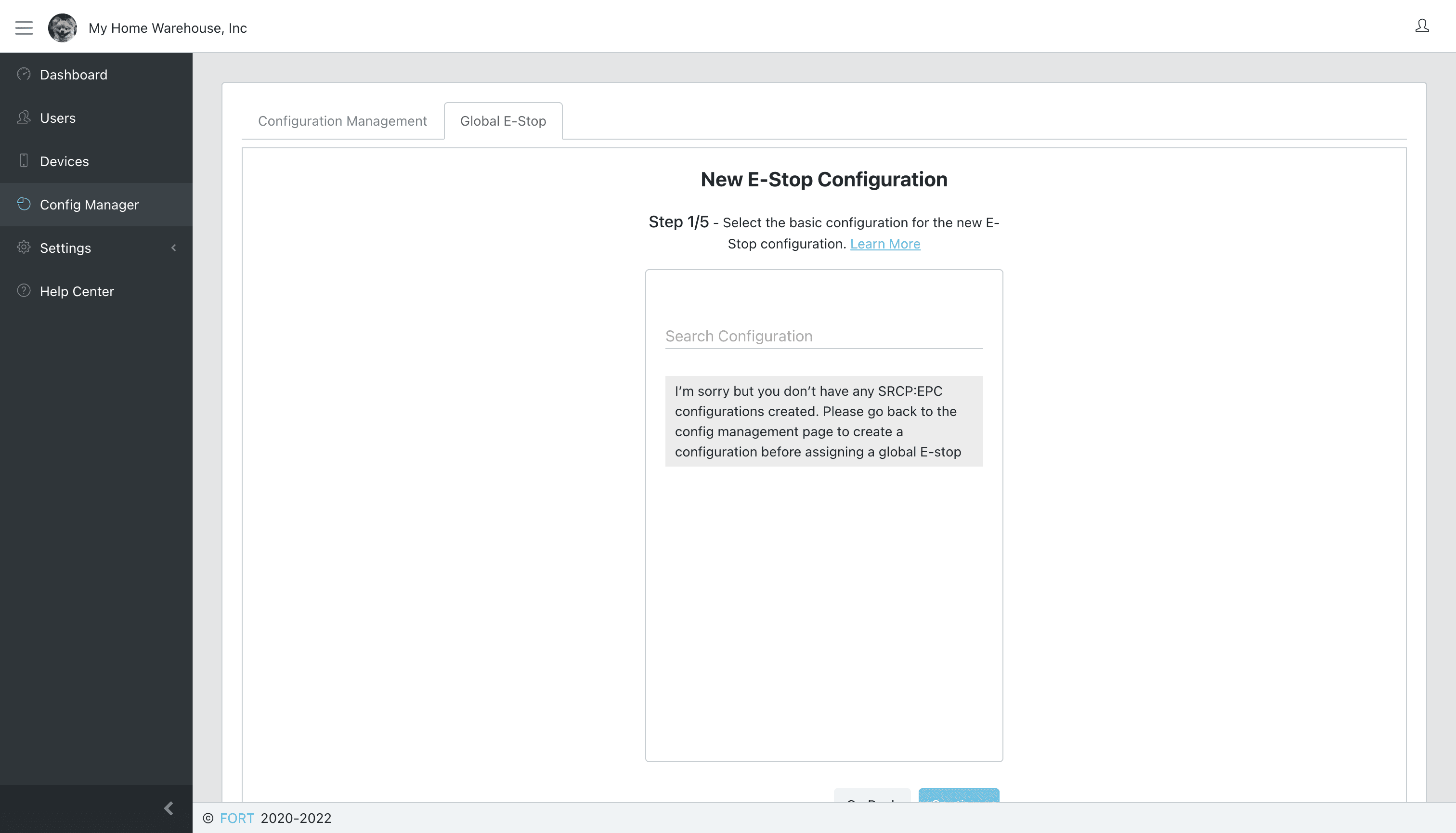 sample of fort manager e-stop configuration before the redesign