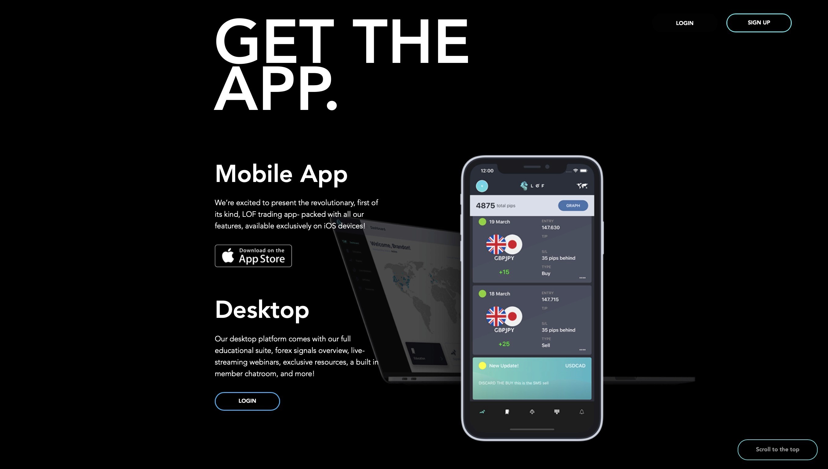A display of a forex trading signals app.