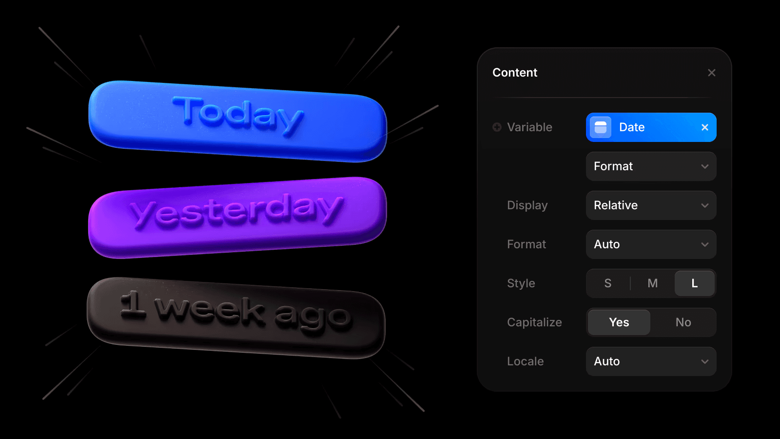 Framer CMS相对日期功能演示 - 动态显示今天昨天和几天前等相对时间格式，支持多语言本地化和自定义样式，让内容更自然及时的日期显示方案