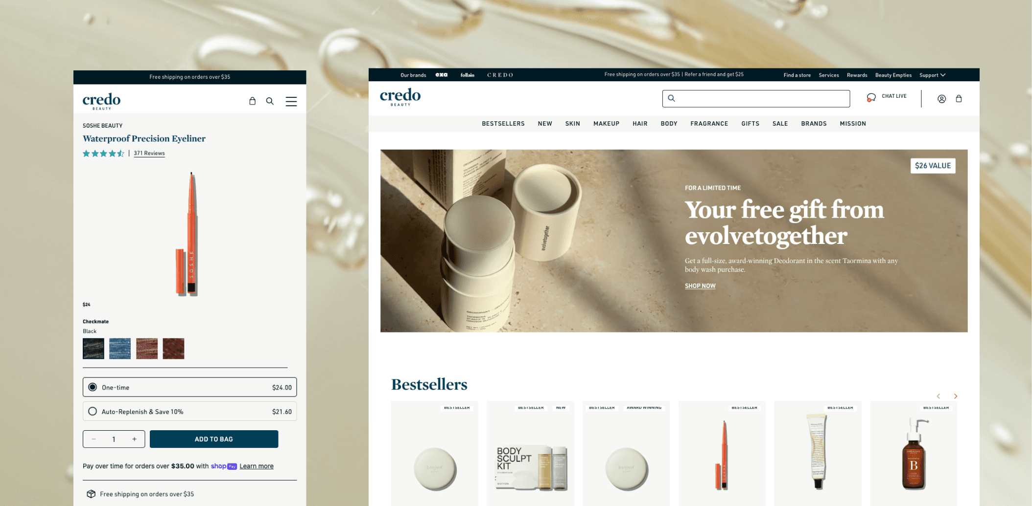 Credo Beauty Shopify homepage with custom theme merchandising