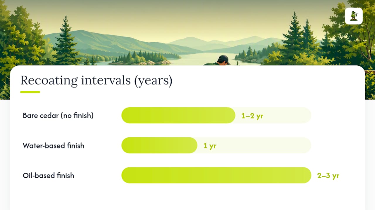 Timeline of cedar deck maintenance and recoating intervals