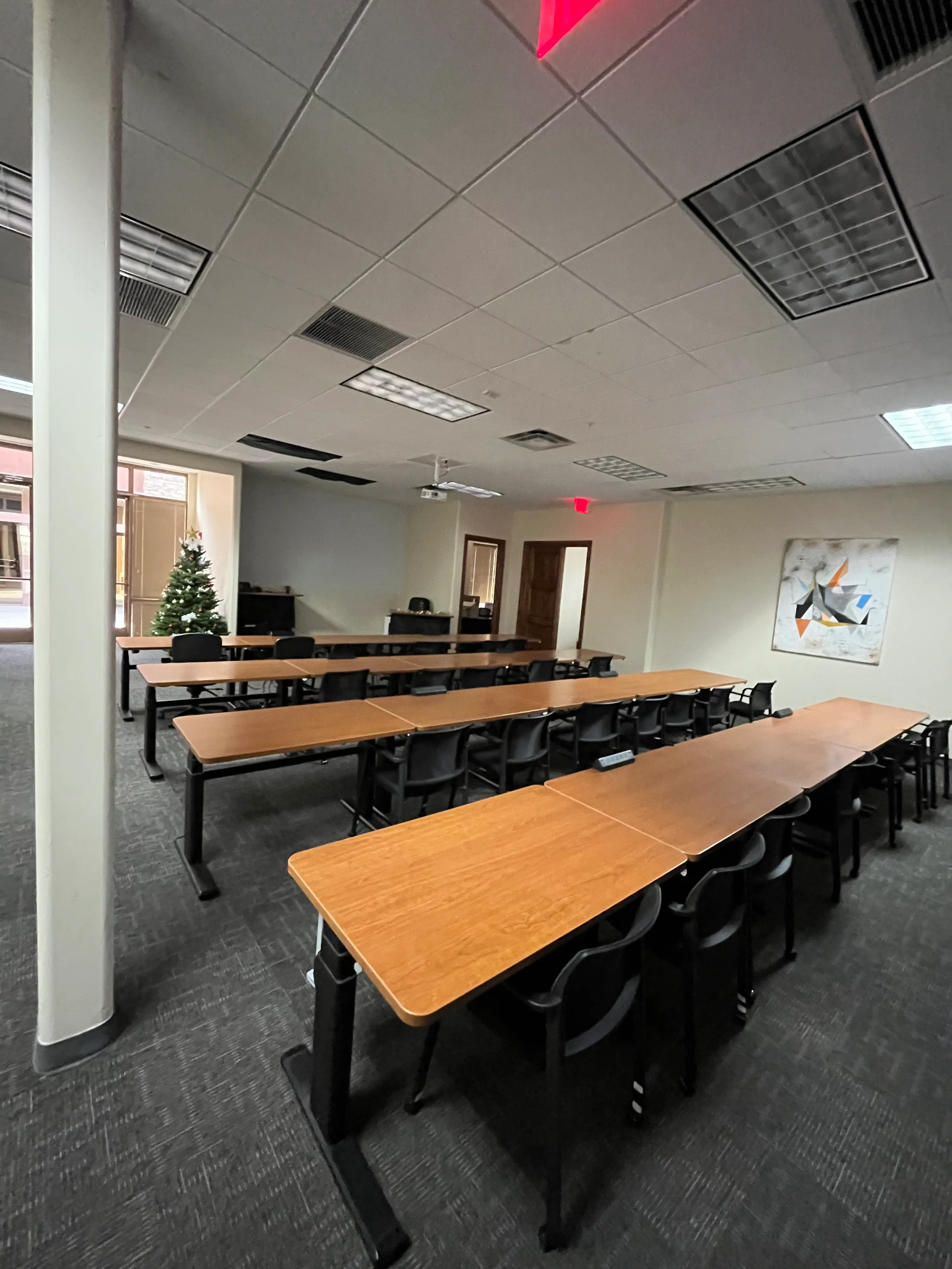 Clean organized meeting room after a professional commercial clean.