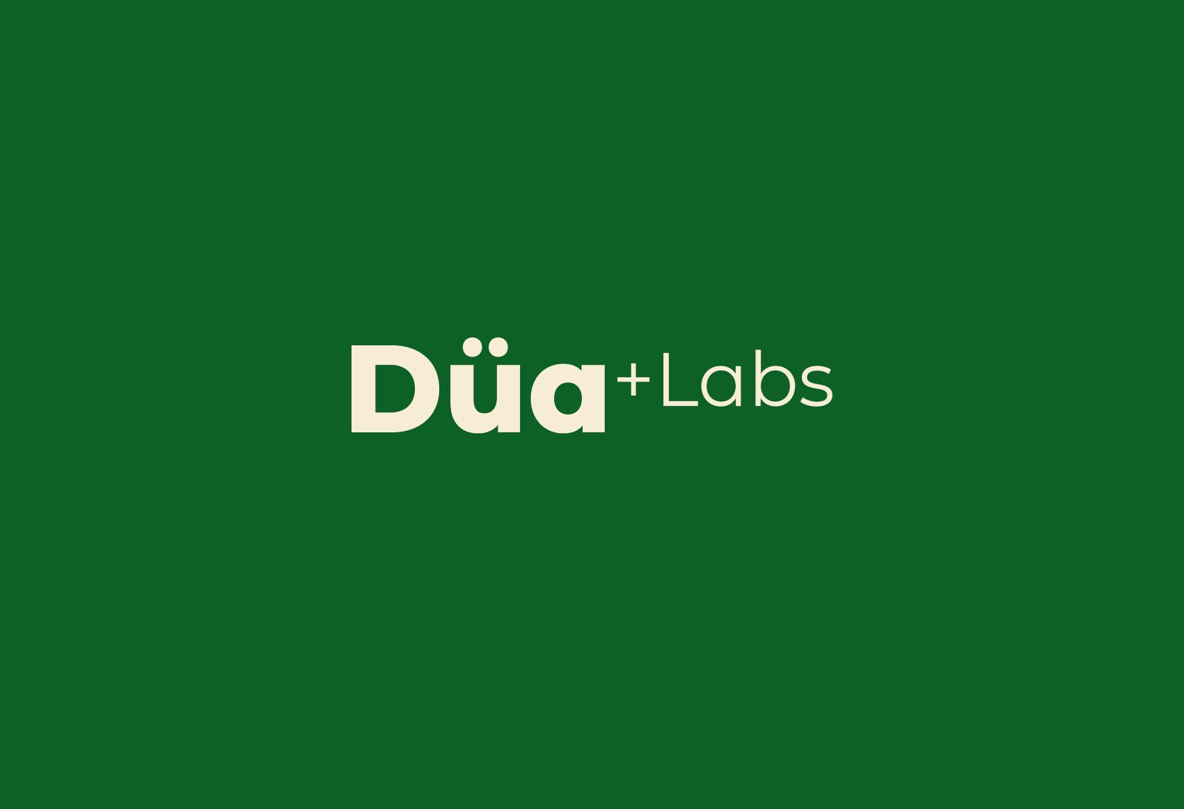 The image features a green background with the text "Düa+Labs" in bold white font, conveying a modern and professional brand logo design.