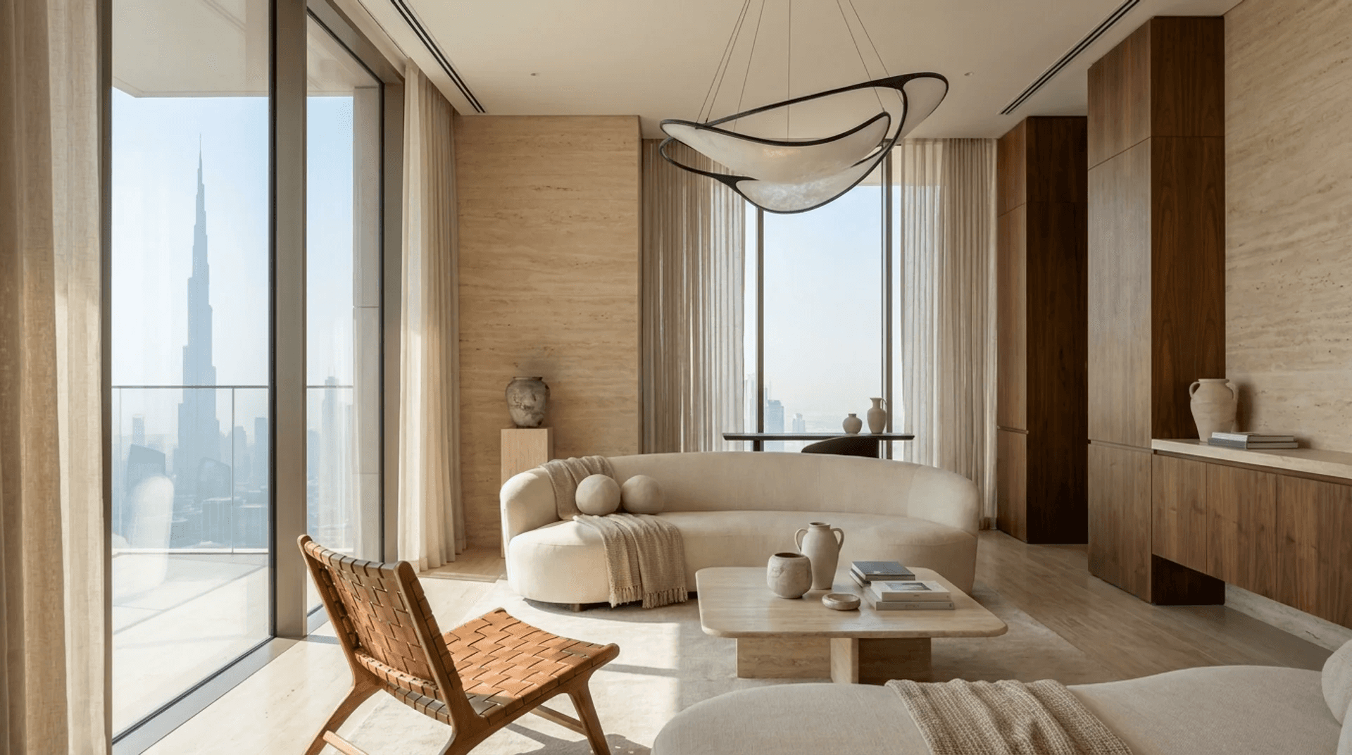 A modern living room with a large window
