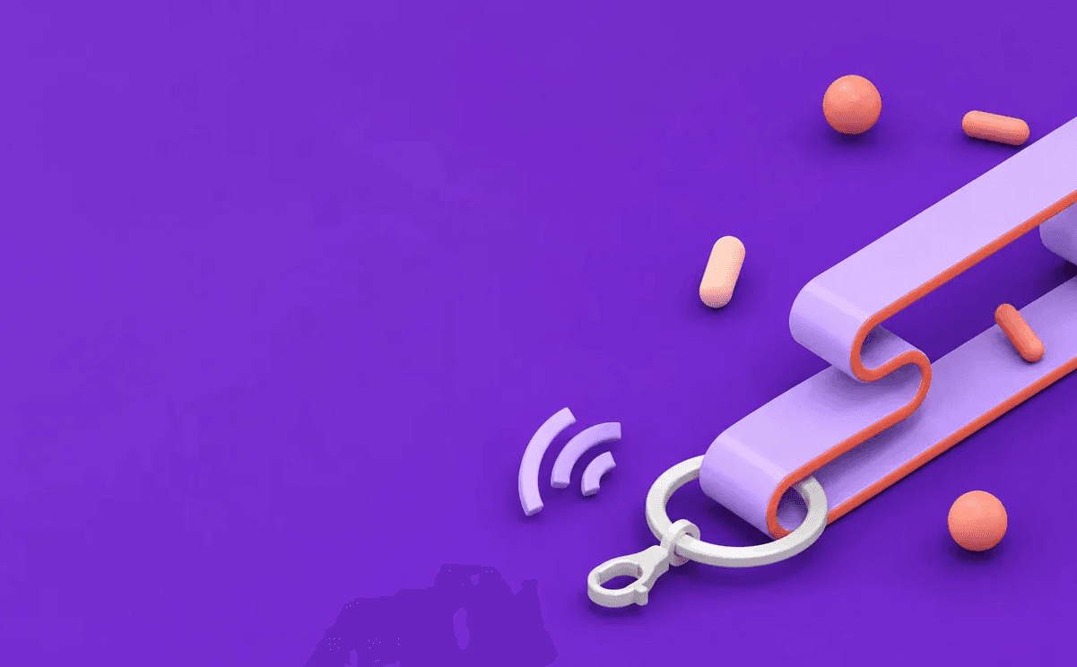 3D illustration of a lanyard with keyring and contactless read signal