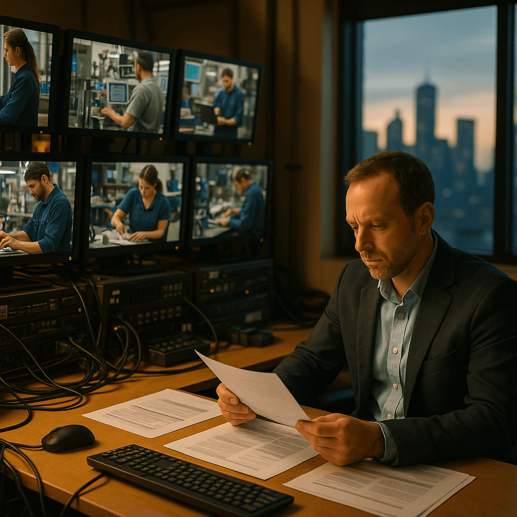 quality manager comparing SOP to AI course on monitor