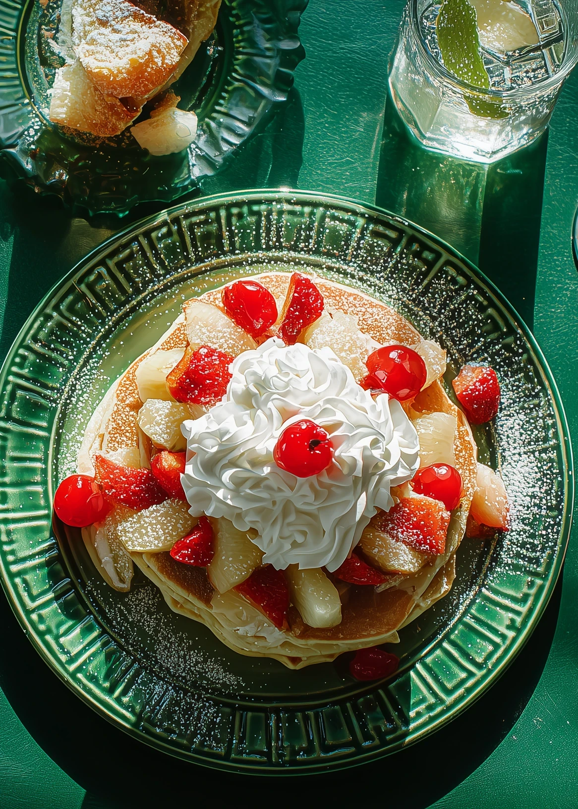 Stack of pancakes with toppings