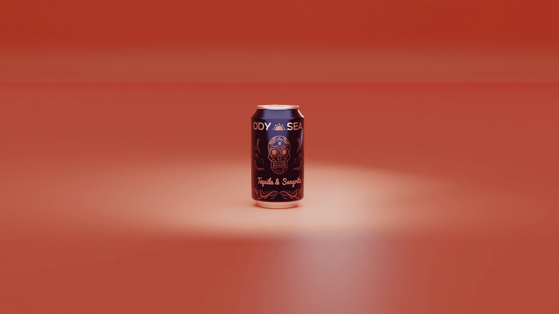 Trailer promotionnel en Motion Design réalisé par un UX designer à Nantes, modélisation 3D d'une canette de soda au milieu d'une scène orange