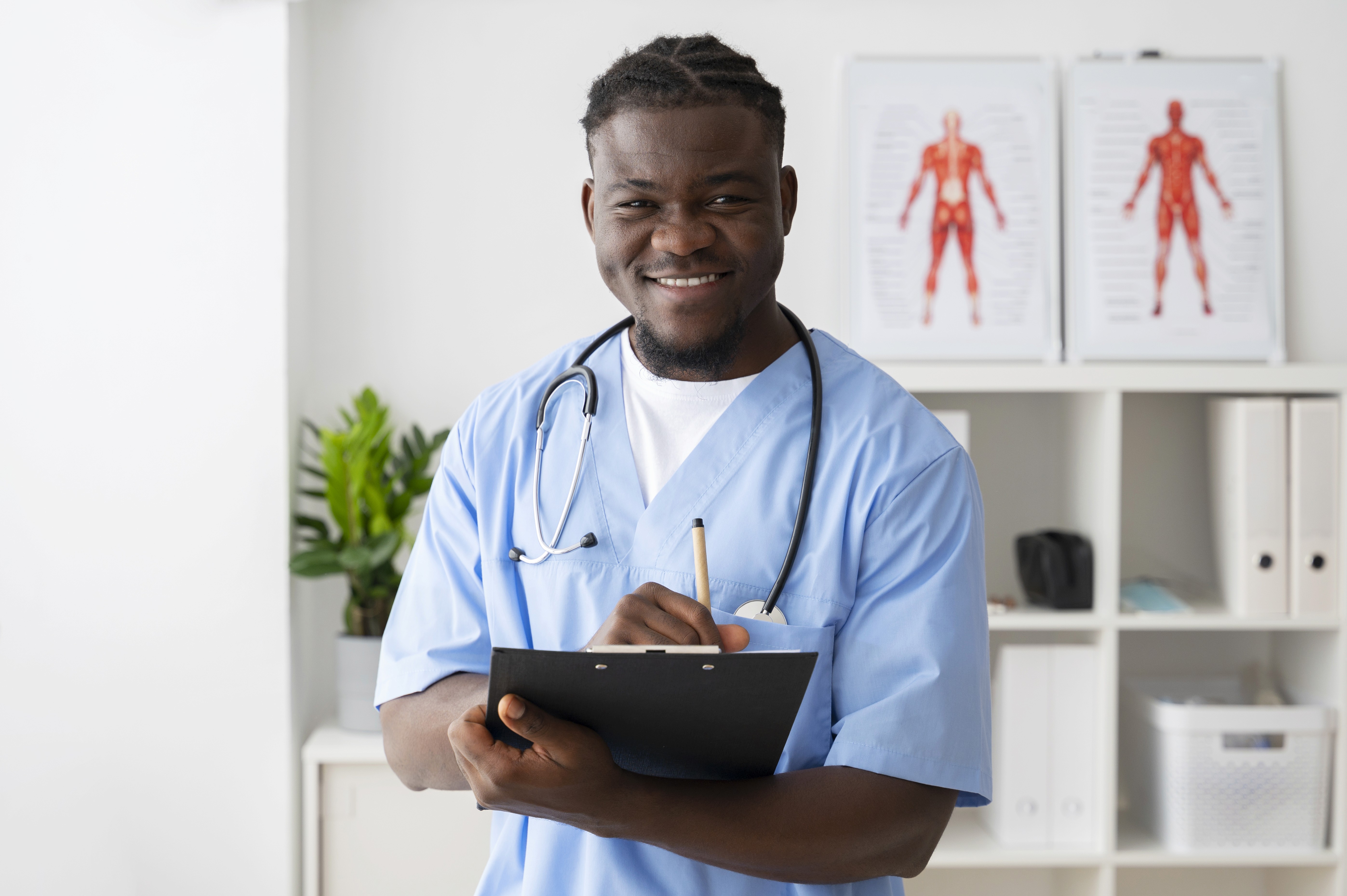 a woman in a white coat