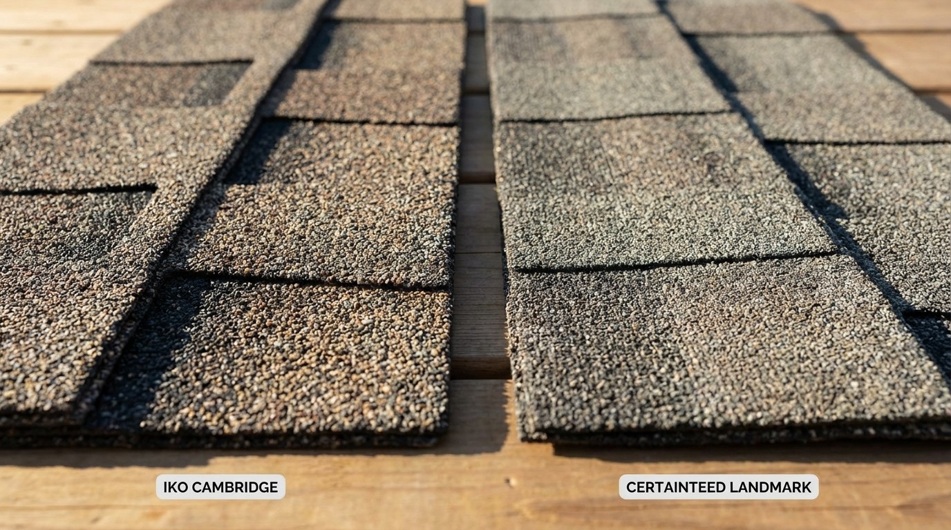 IKO Cambridge vs CertainTeed Landmark architectural shingle texture comparison