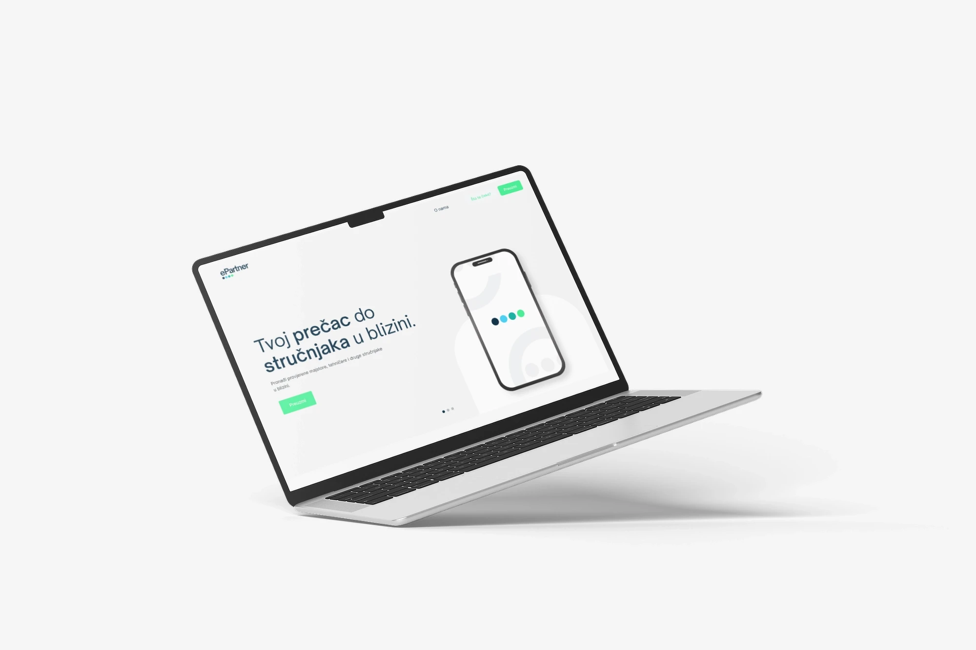 A premium digital device mockup by Studio Liminal displaying a laptop screen with the functional website homepage design for the ePartner tech platform.