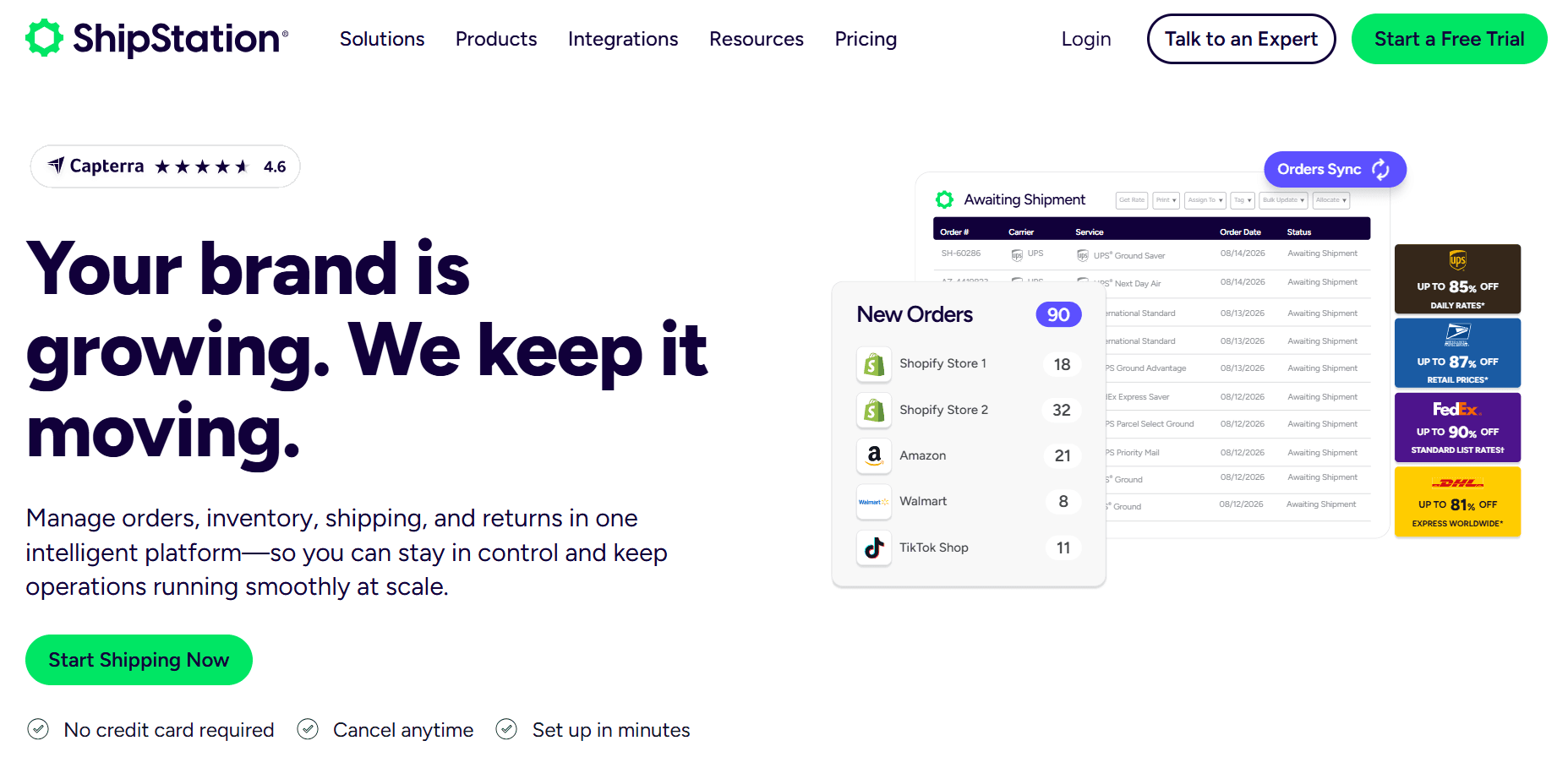 Screenshot Shipstation homepage