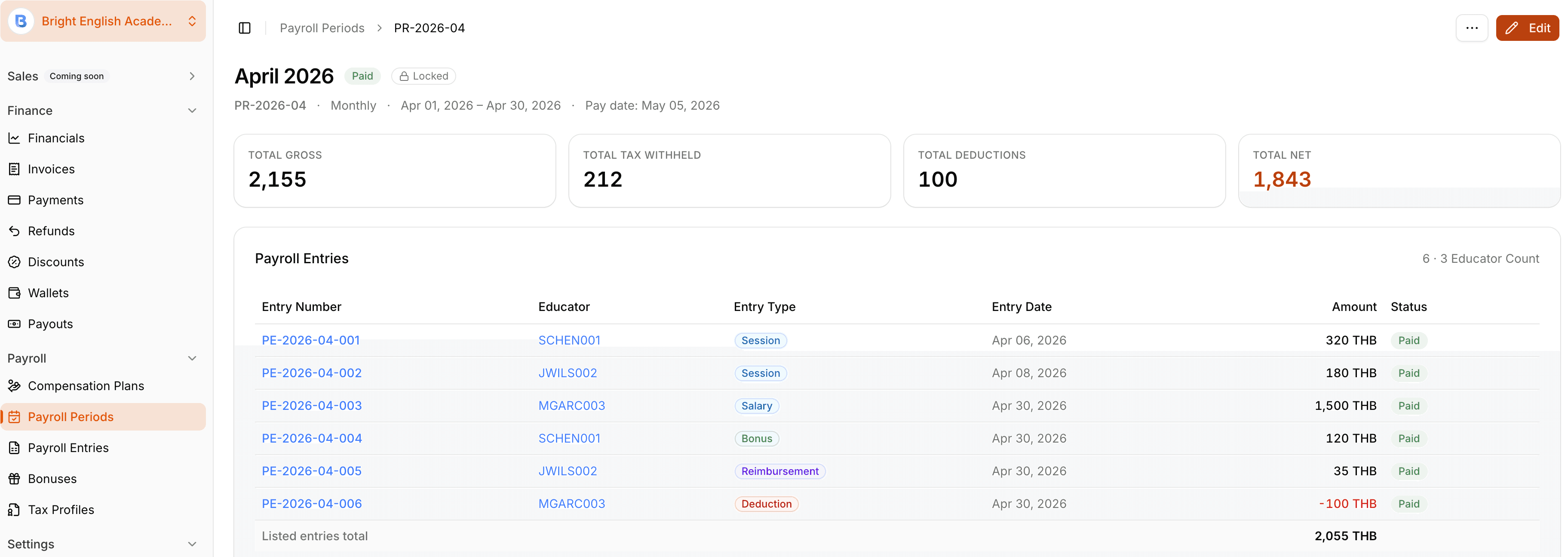Run payroll screen