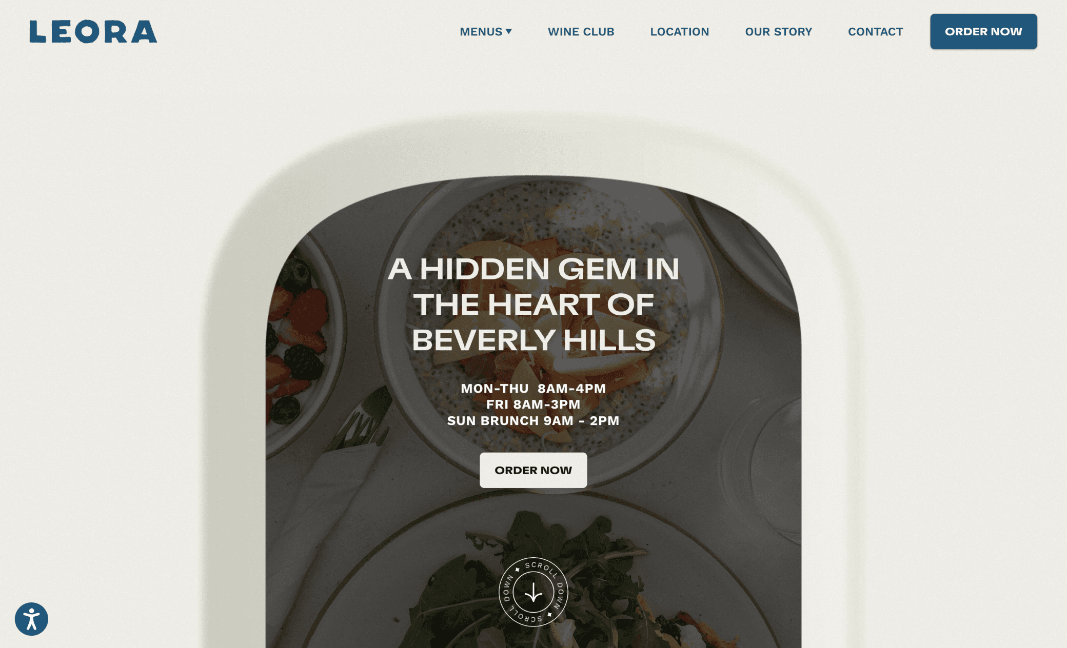 screnshot of leoracafe.com