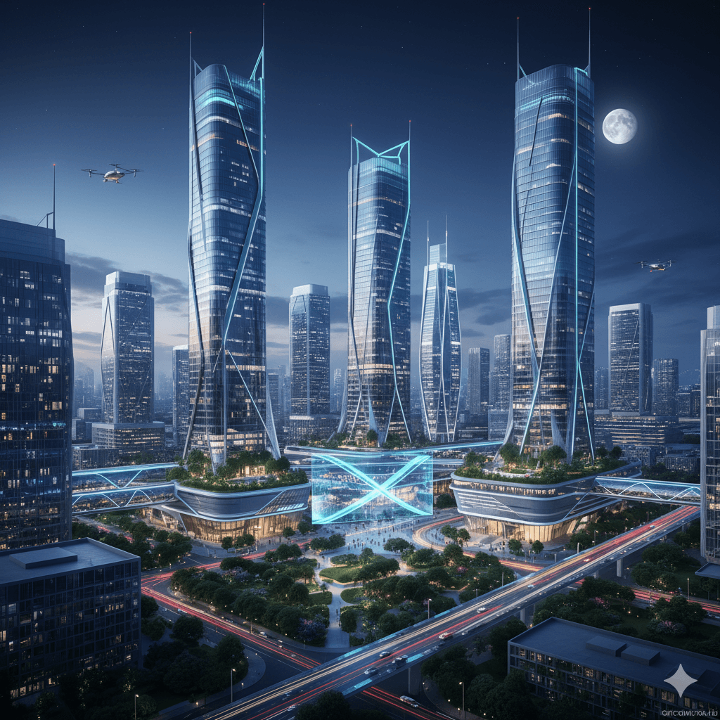 Futuristic commercial architecture and urban skyline view in Sector 111