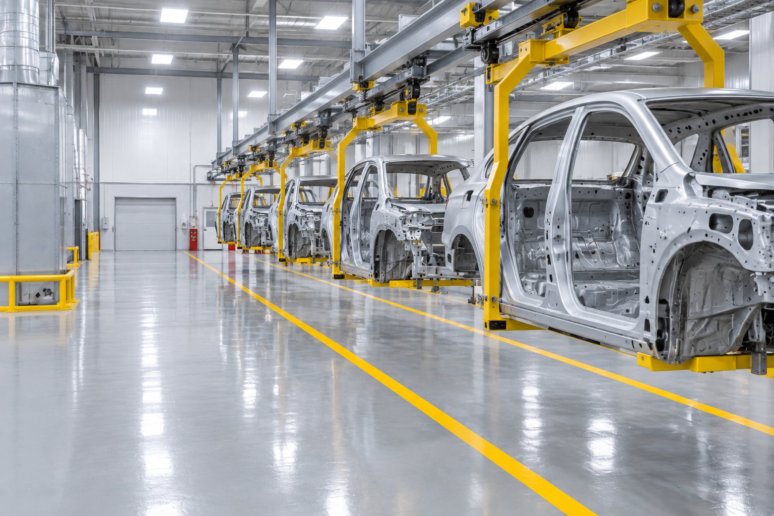 Car body assembly line in an automotive plant