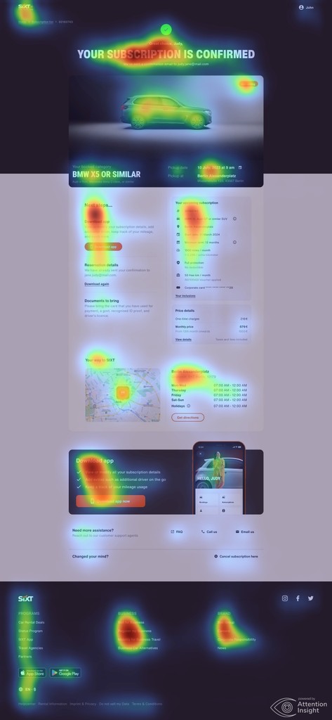 A screenshot from SIXT user test