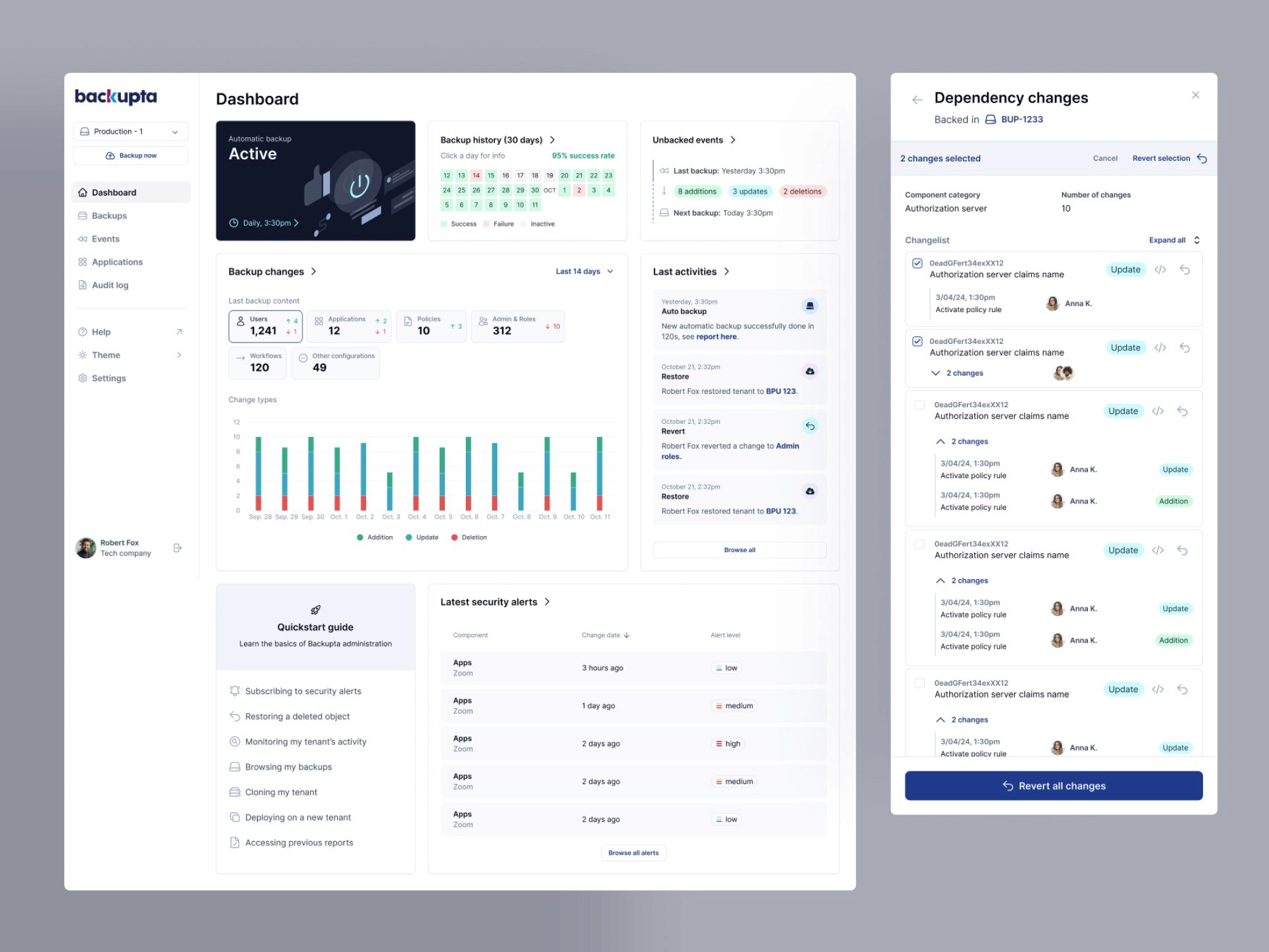 UI elements of Backupta desktop application