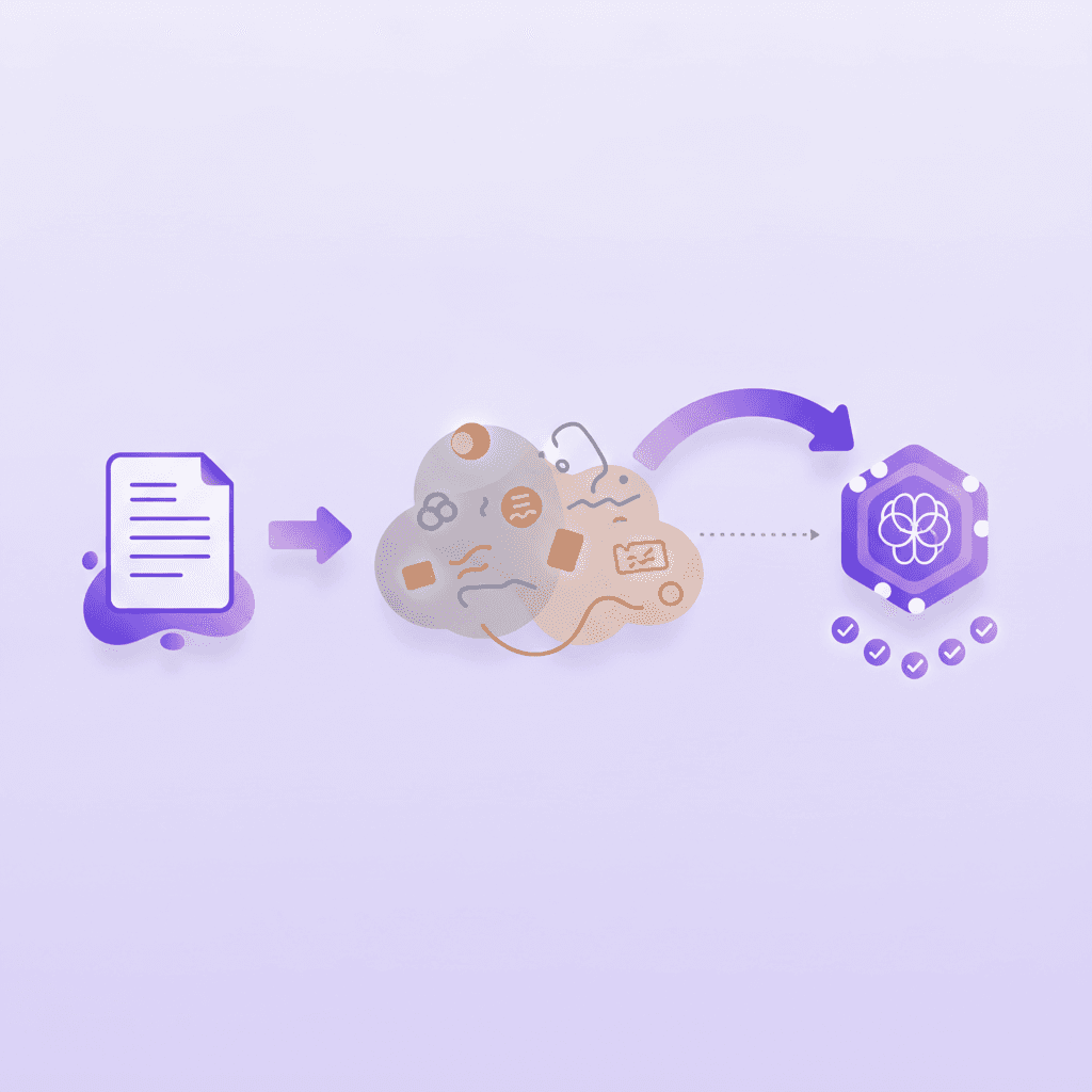 A conceptual diagram showing a college syllabus feeding directly into an AI engine, bypassing a messy cloud of crowdsourced internet flashcards