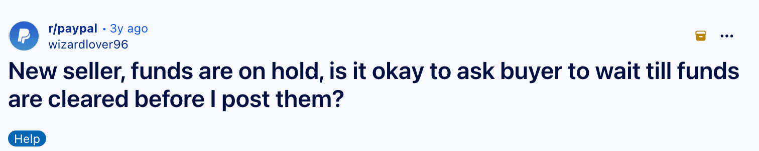 Paypal new seller funds on hold