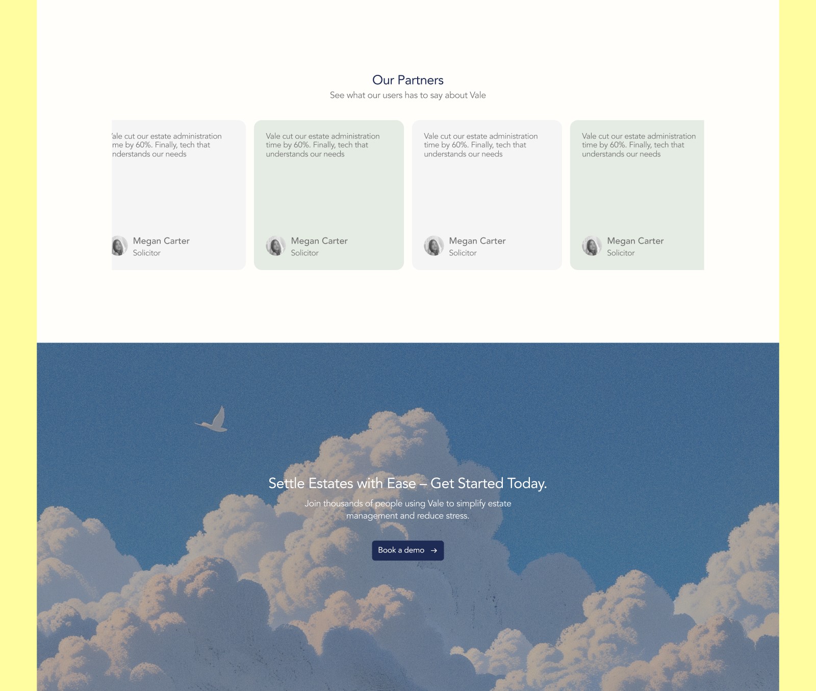 Call to action section for law firm SaaS website. 