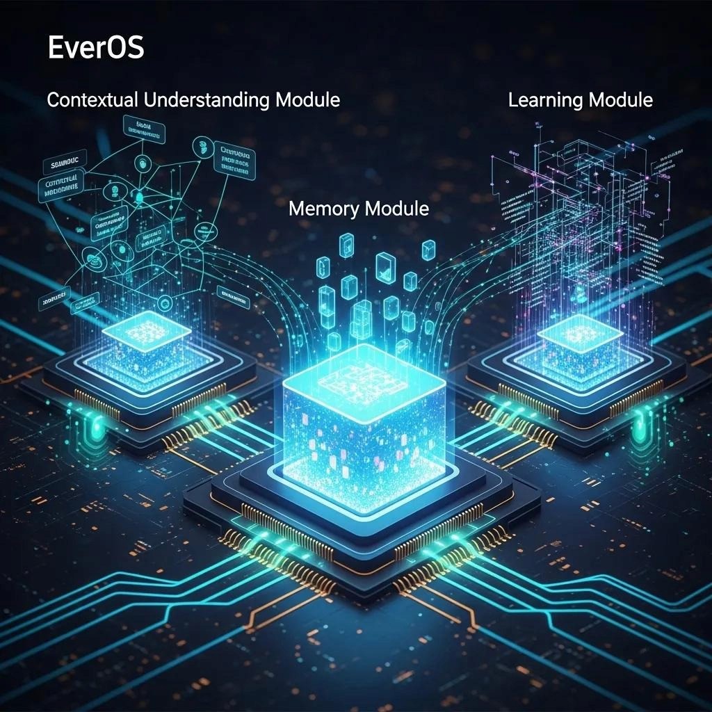 Visual representation of EverOS modules supporting AI memory retention