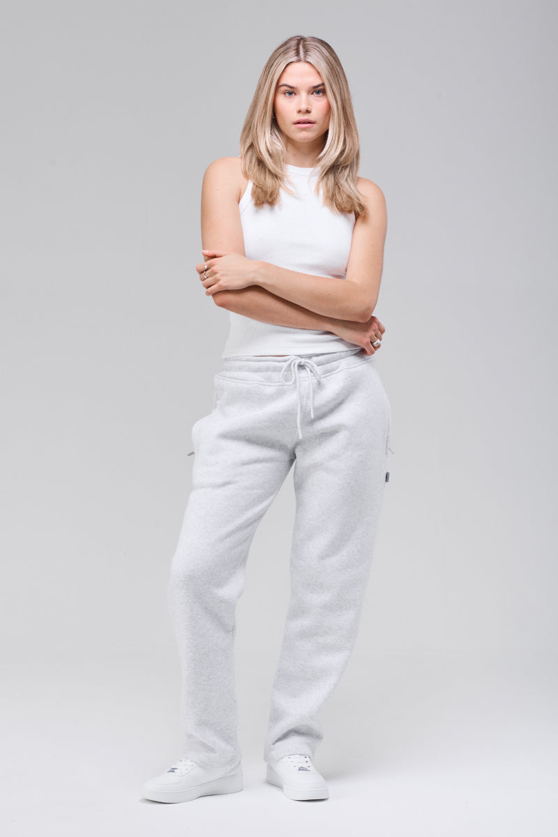 Model wearing Langley sweatpants, relaxed fit full figure