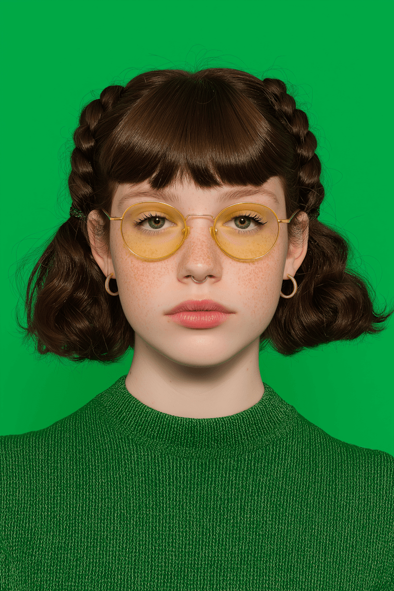 girl headshot wearing yellow glasses