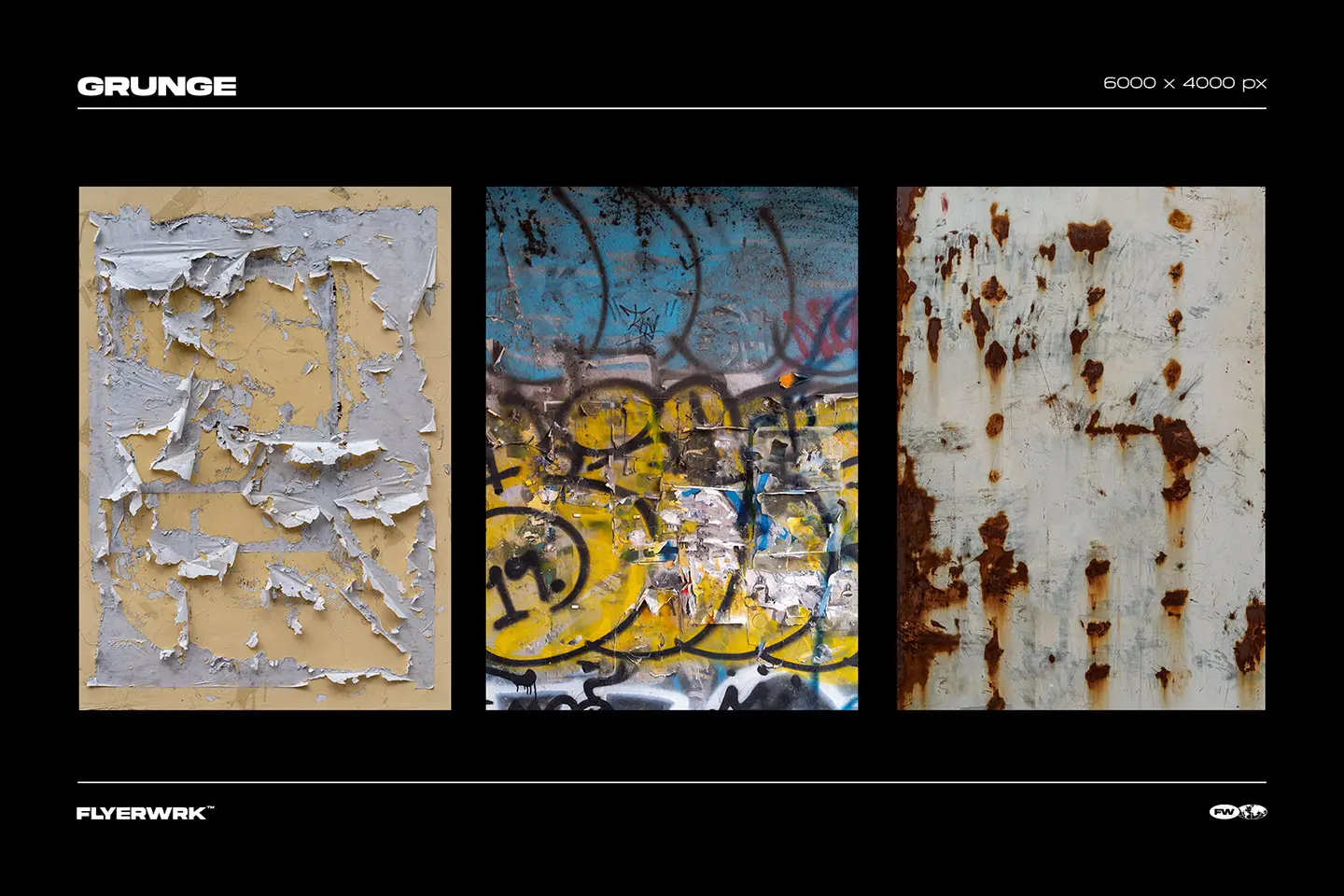 Selection of grunge poster textures featuring weathered paper peeled posters and rusty metal surface details