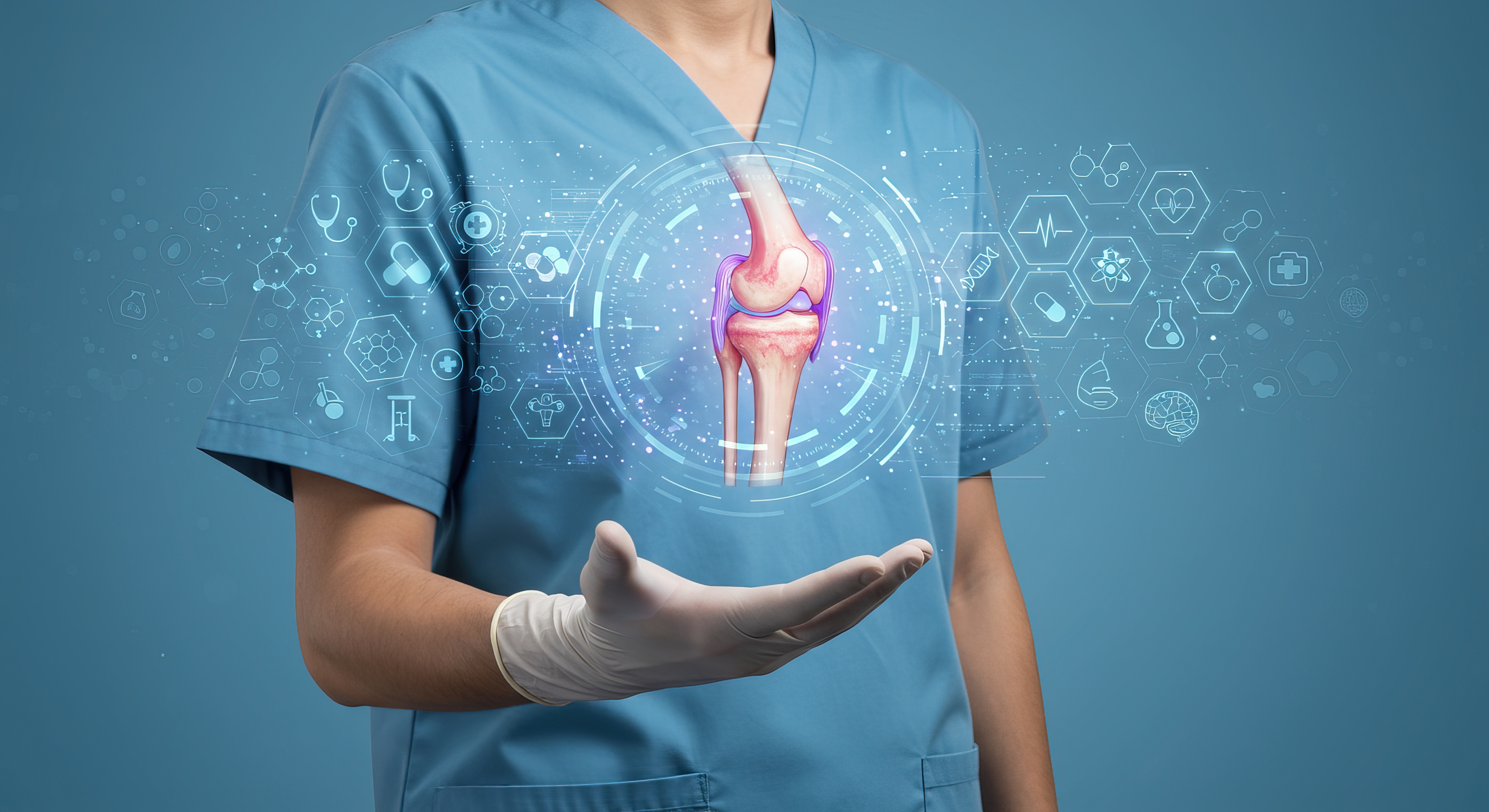 ai image of doctor holding knee hologram