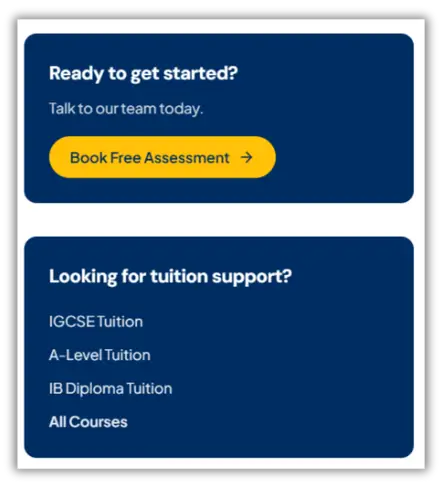 Book a free assessment for IGCSE, A-Level, and IB Diploma tuition support.