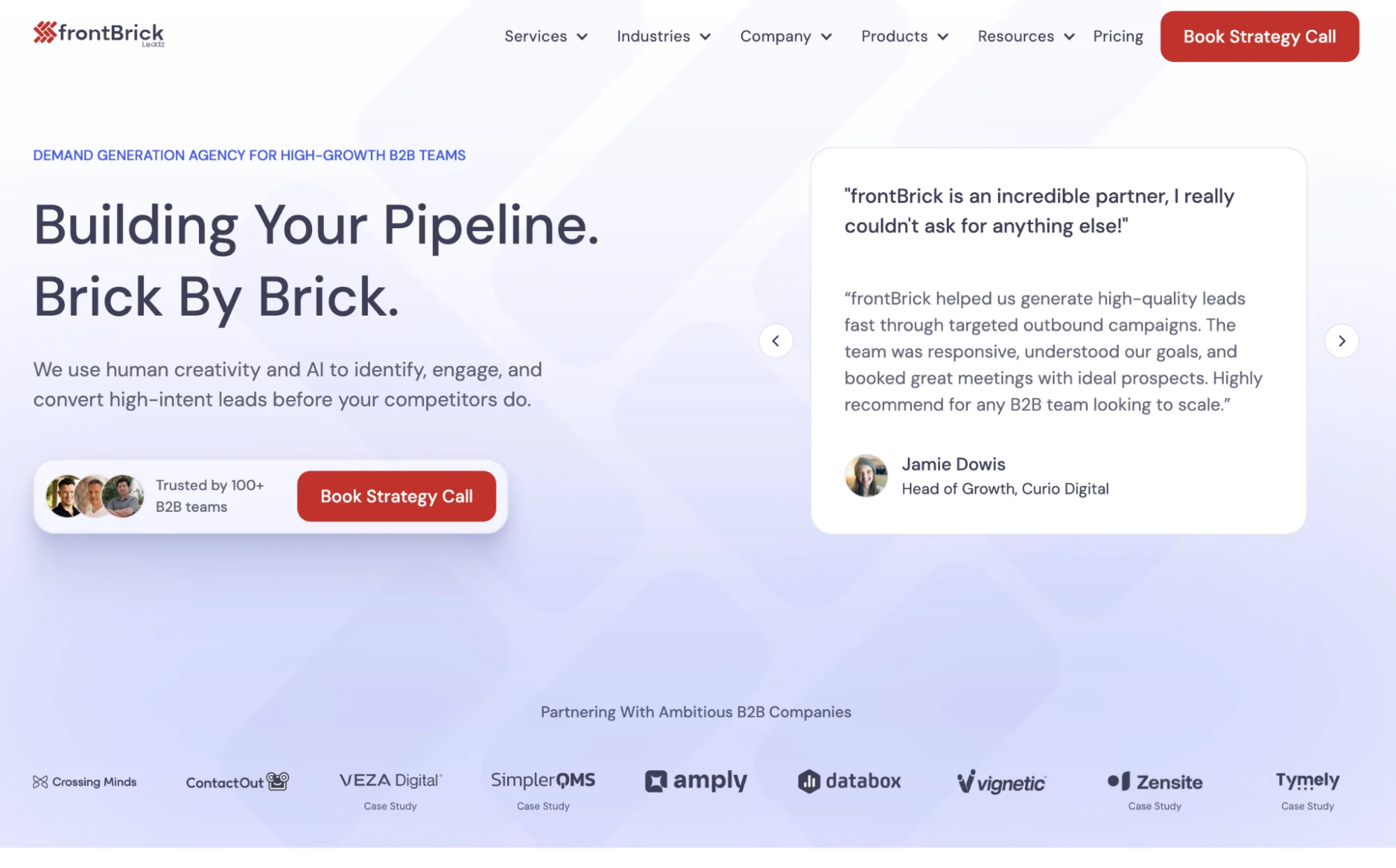 frontBrick homepage: Grow Surely alternative for Clay-powered outbound