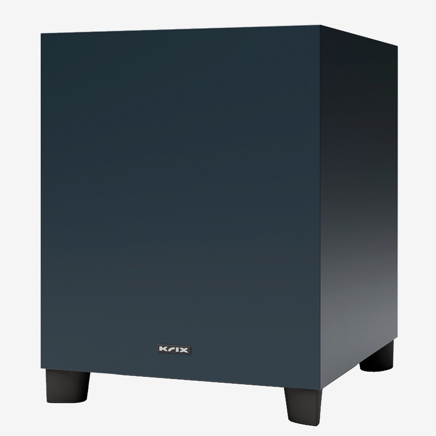 Dark blue square subwoofer with KRIX logo