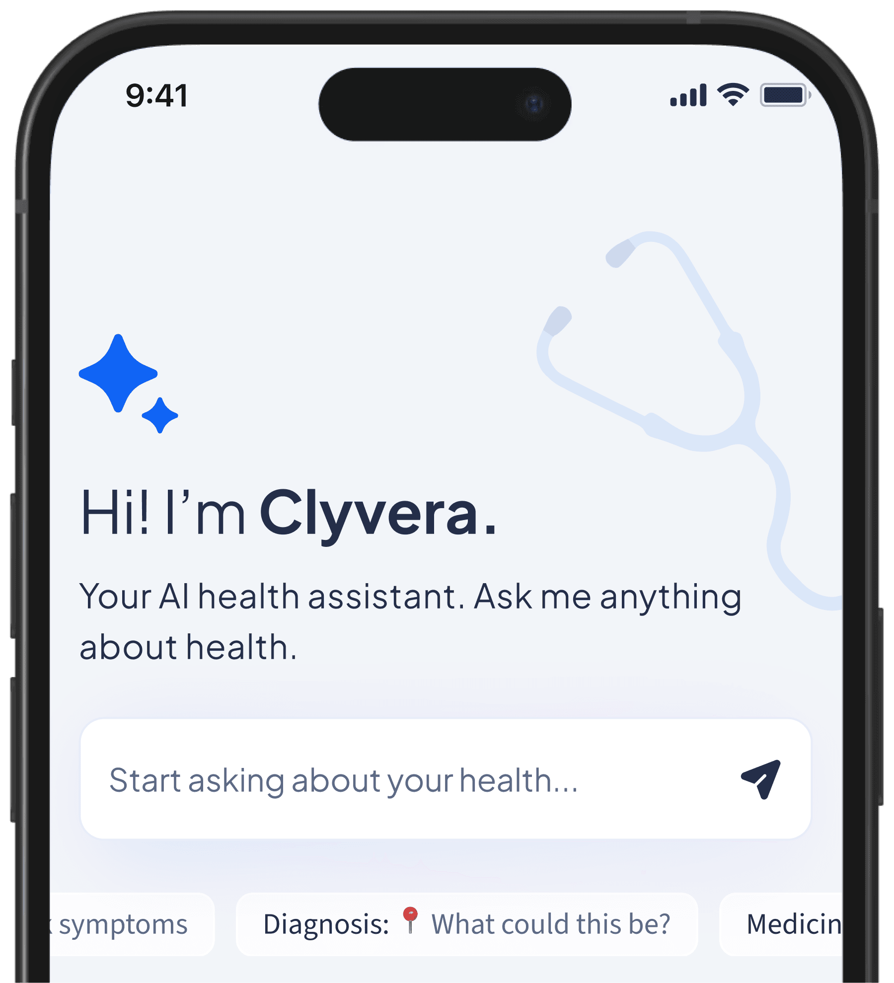 Mobile screenshot showing clyvera app landing page