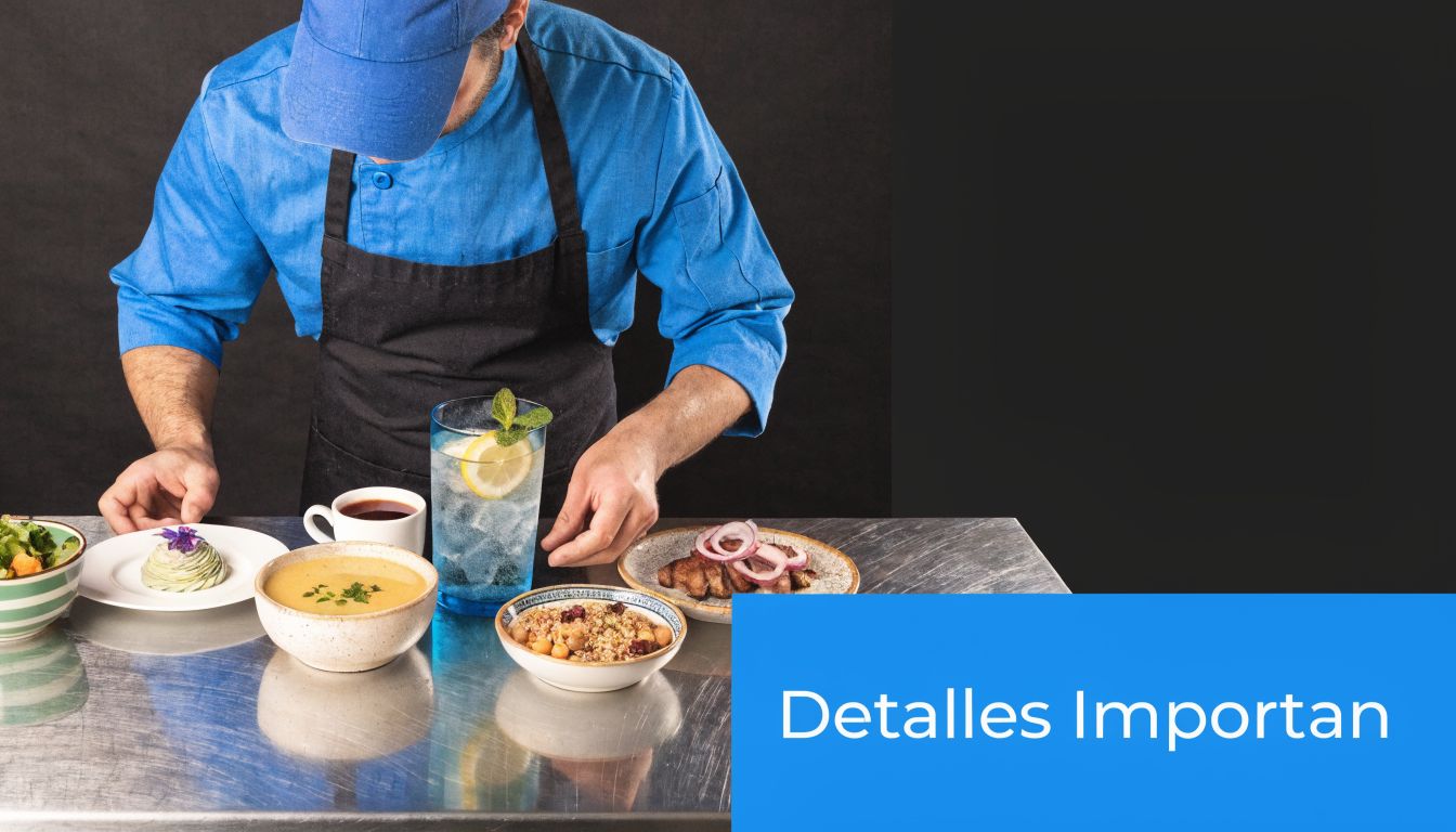 Un chef profesional preparando platos variados y saludables sobre una mesa de acero inoxidable en la cocina.