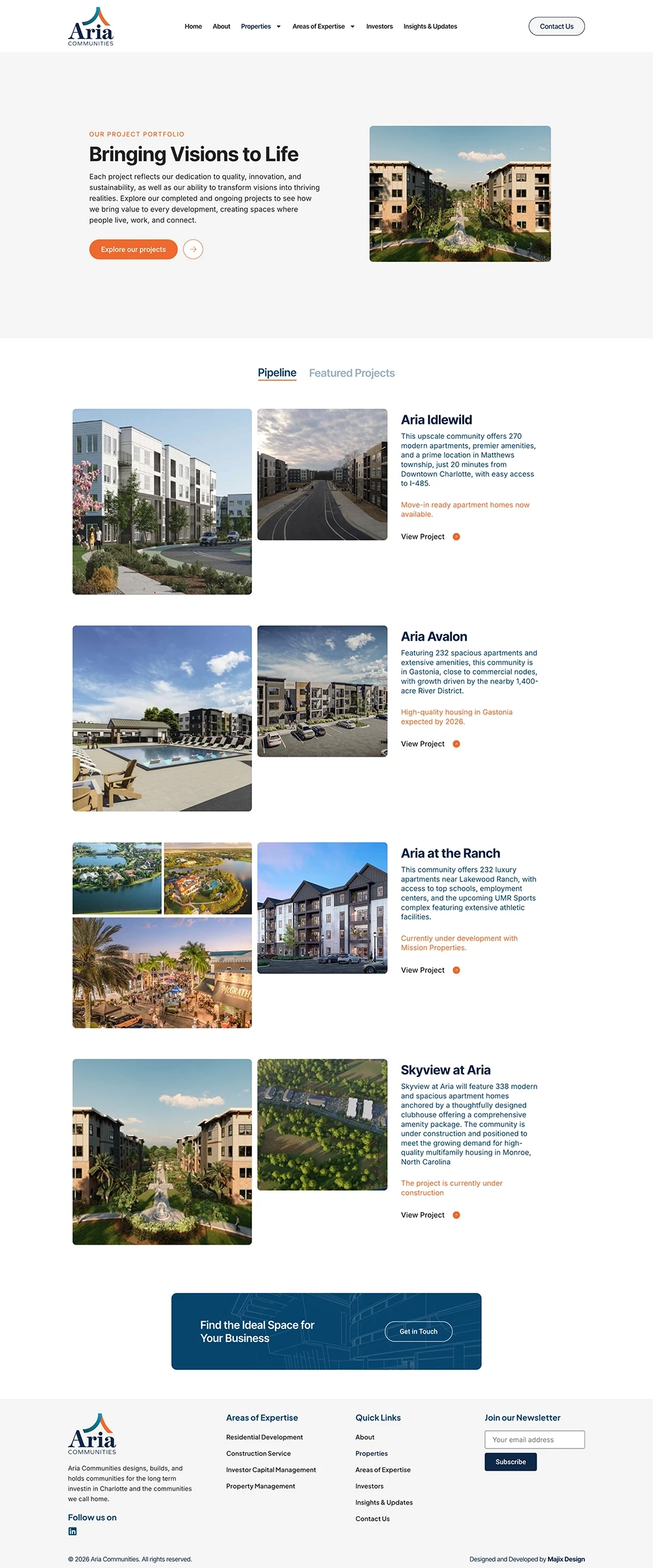 Aria Properties Page