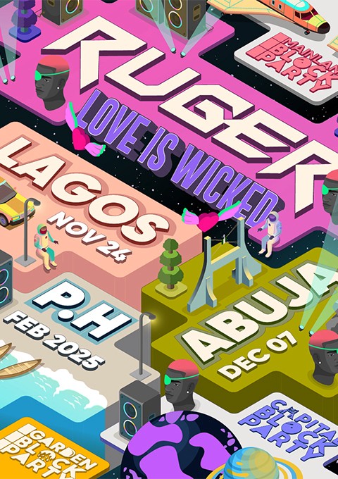 Ruger x BlockParty Lagos, Abuja and Port Harcourt Series artist announcement design  — MetaCraft.