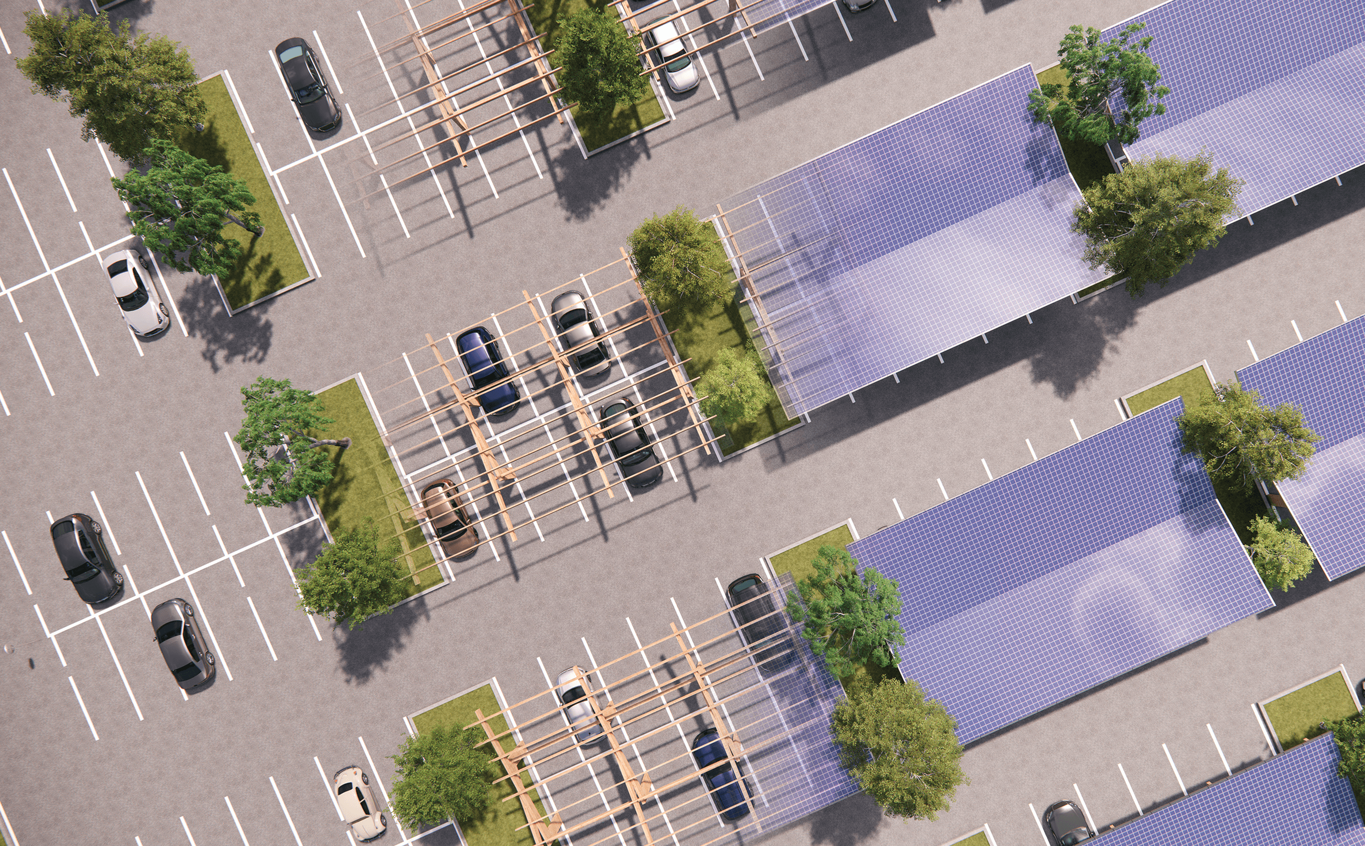 Rendering des tegut… teo in leichter Perspektive – Visualisierung des modularen Nachbarschaftsmarkts von Design for Human Nature.