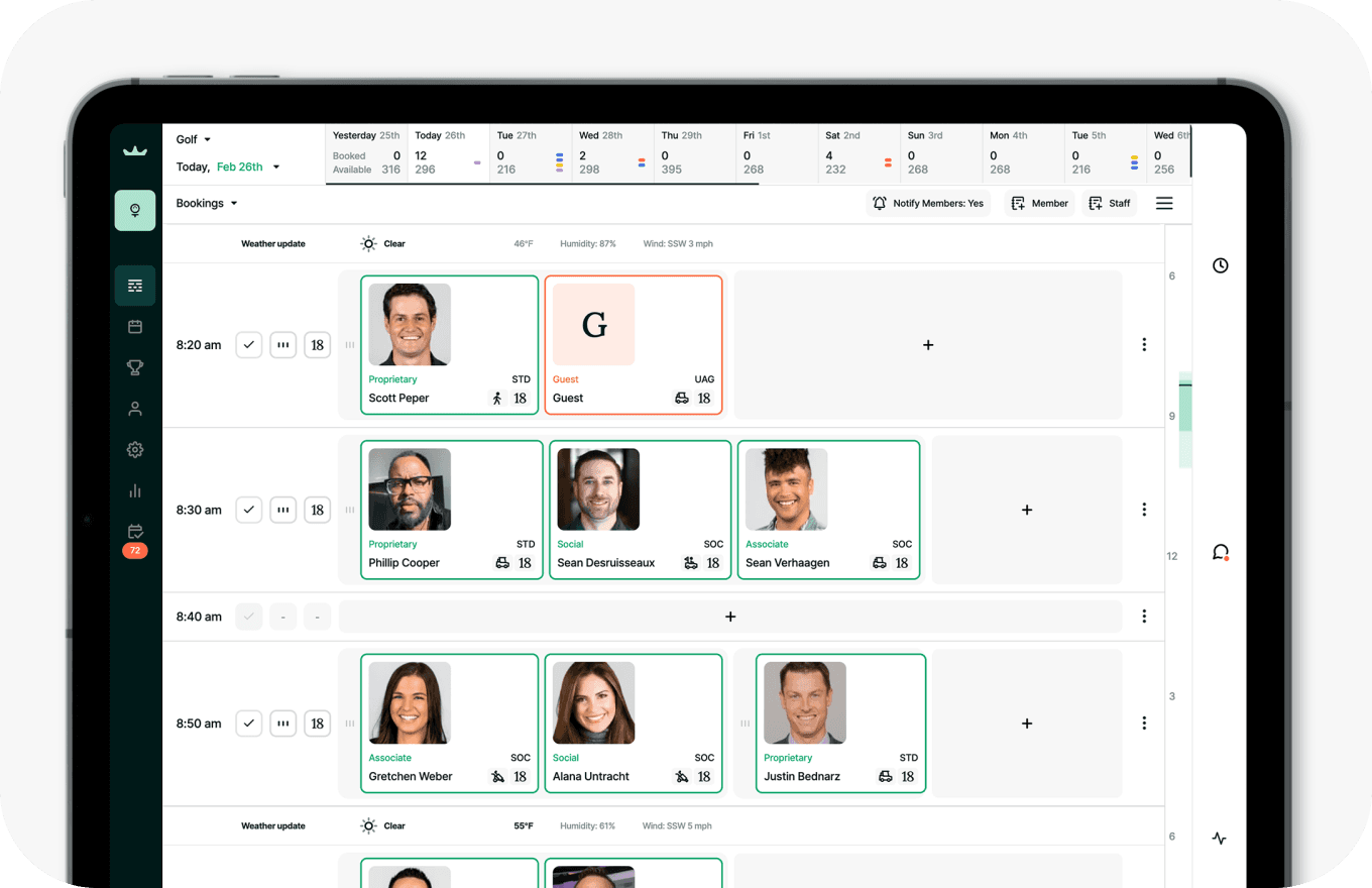 Enhanced member roster view on a tablet using Whoosh software