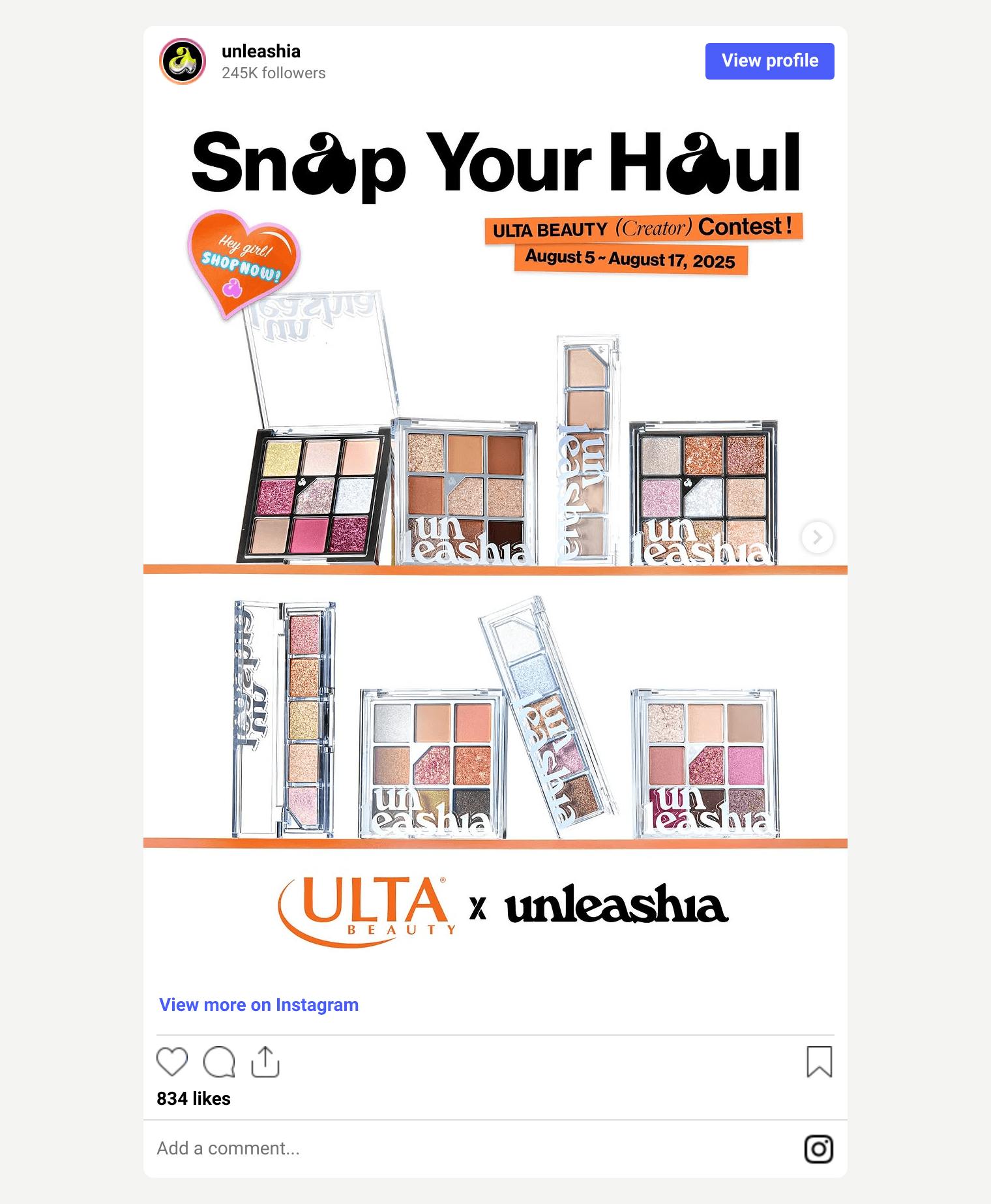 Unleashia Instagram post for its #UnleashiaAtUlta launch event